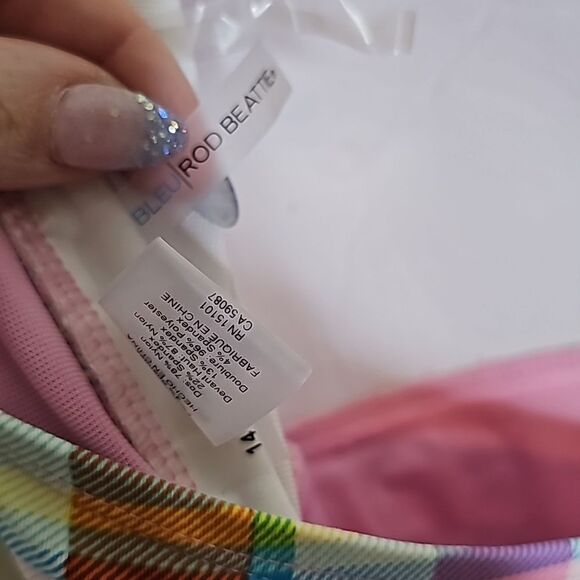 Bleu Rod Beattie 14 Plaid Twist front Bandeau One piece swimsuit multicolor - Picture 7 of 7